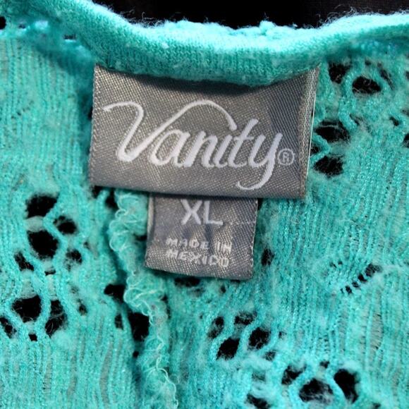 Vanity Beautiful Aqua Green Blouse Size Large Lightweight Lace Back Size XL - Picture 7 of 7